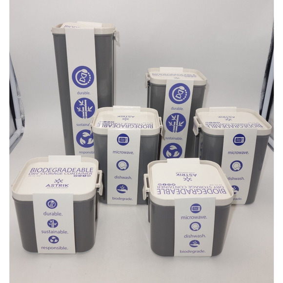 NEW Set of 6 Astrik Biodegradable Plastic Dry Storage Containers Canisters Gray - Picture 2 of 8